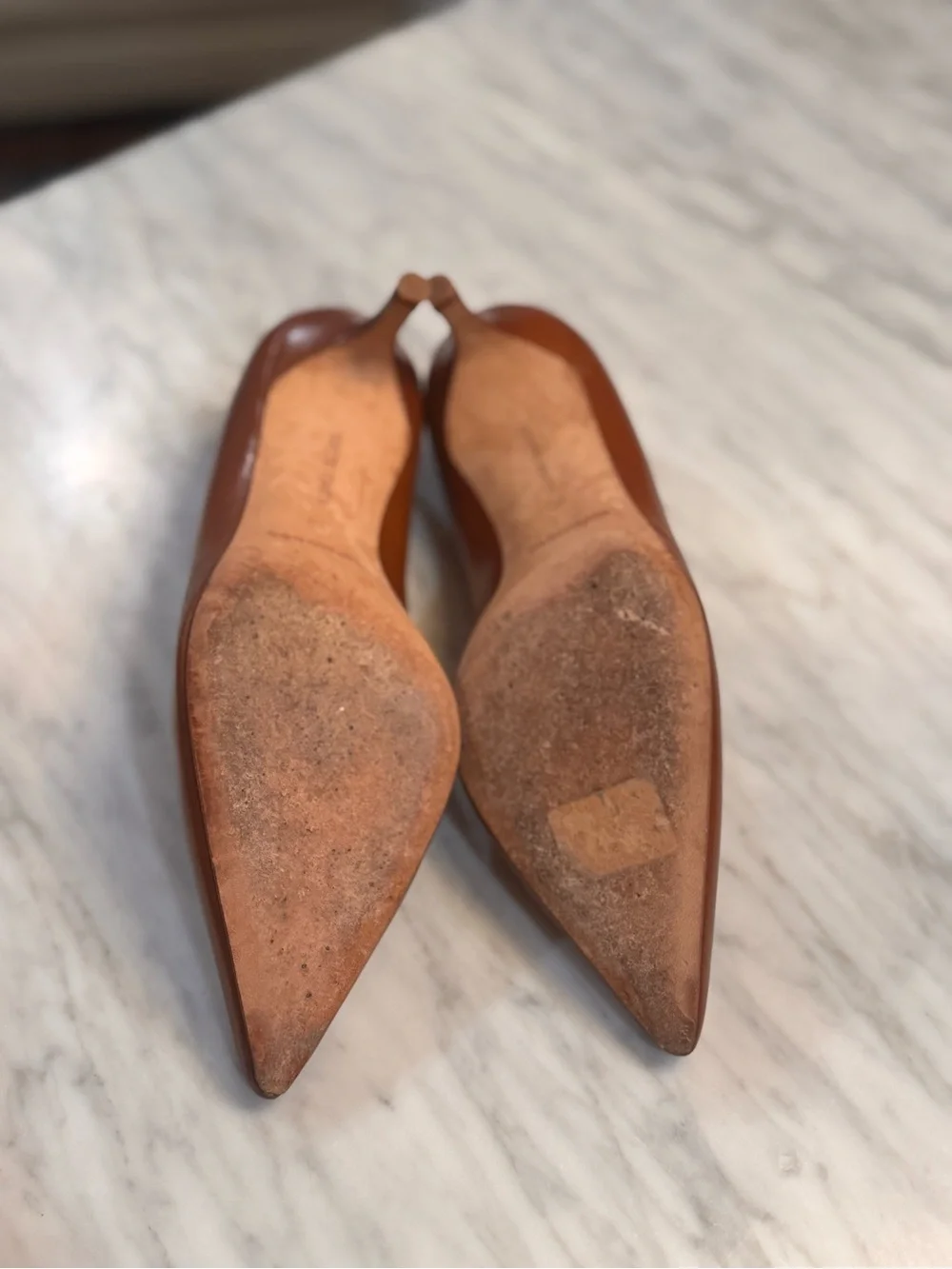 Manolo Blahnik BB 50mm Pointed-Toe Leather Low Heels Cognac